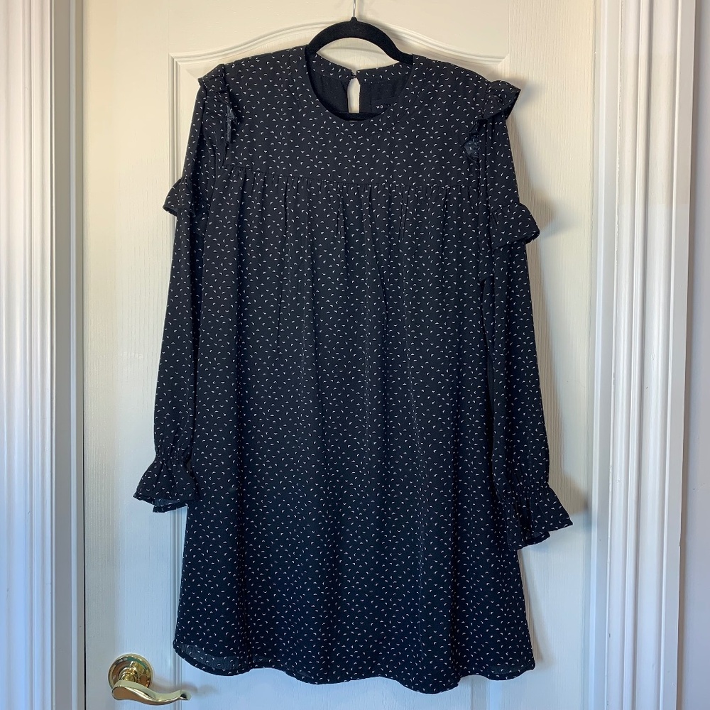 Womance Black & White‎ Bird Print Ruffle Dress – Size L